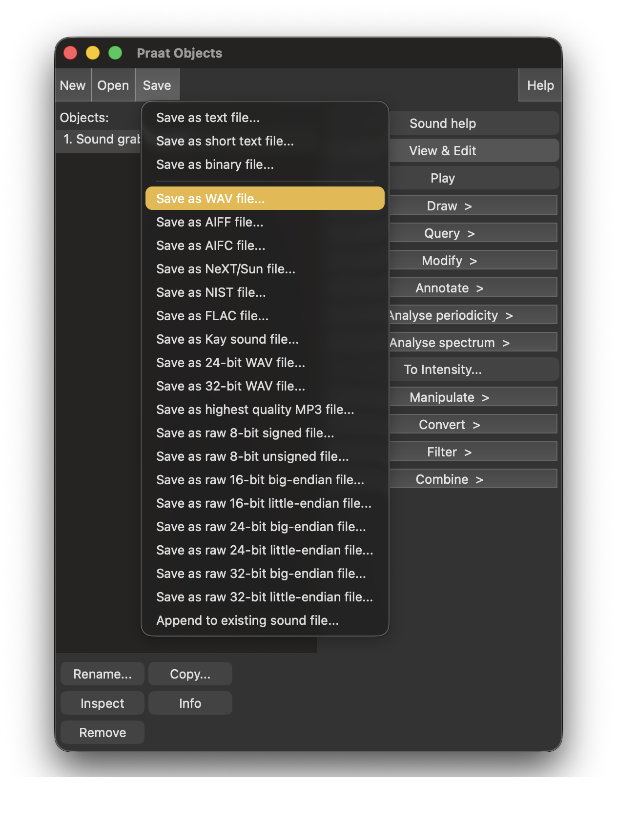 Grabar desde el panel de objetos