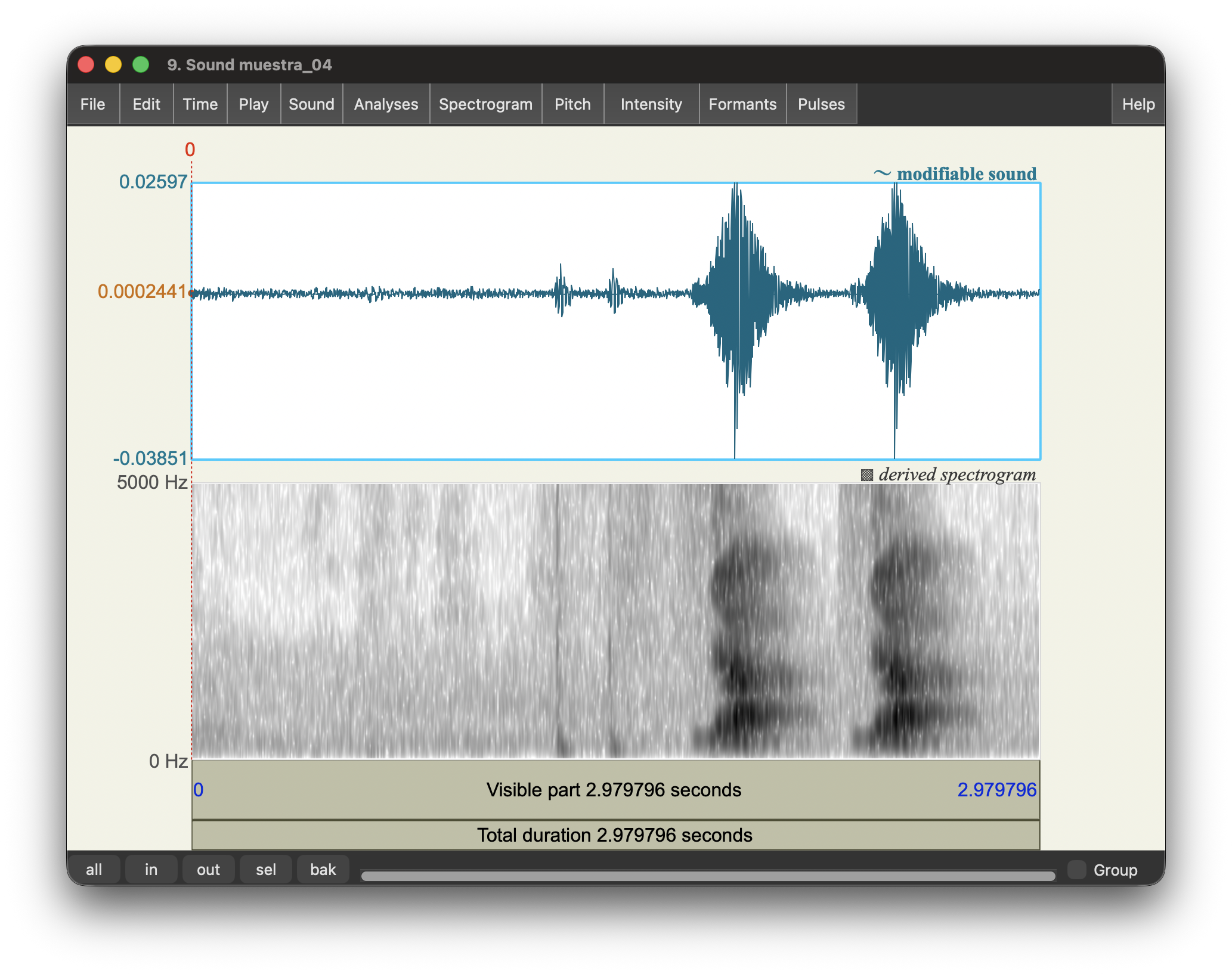 Resultado del pegado de un fragmento de un audio