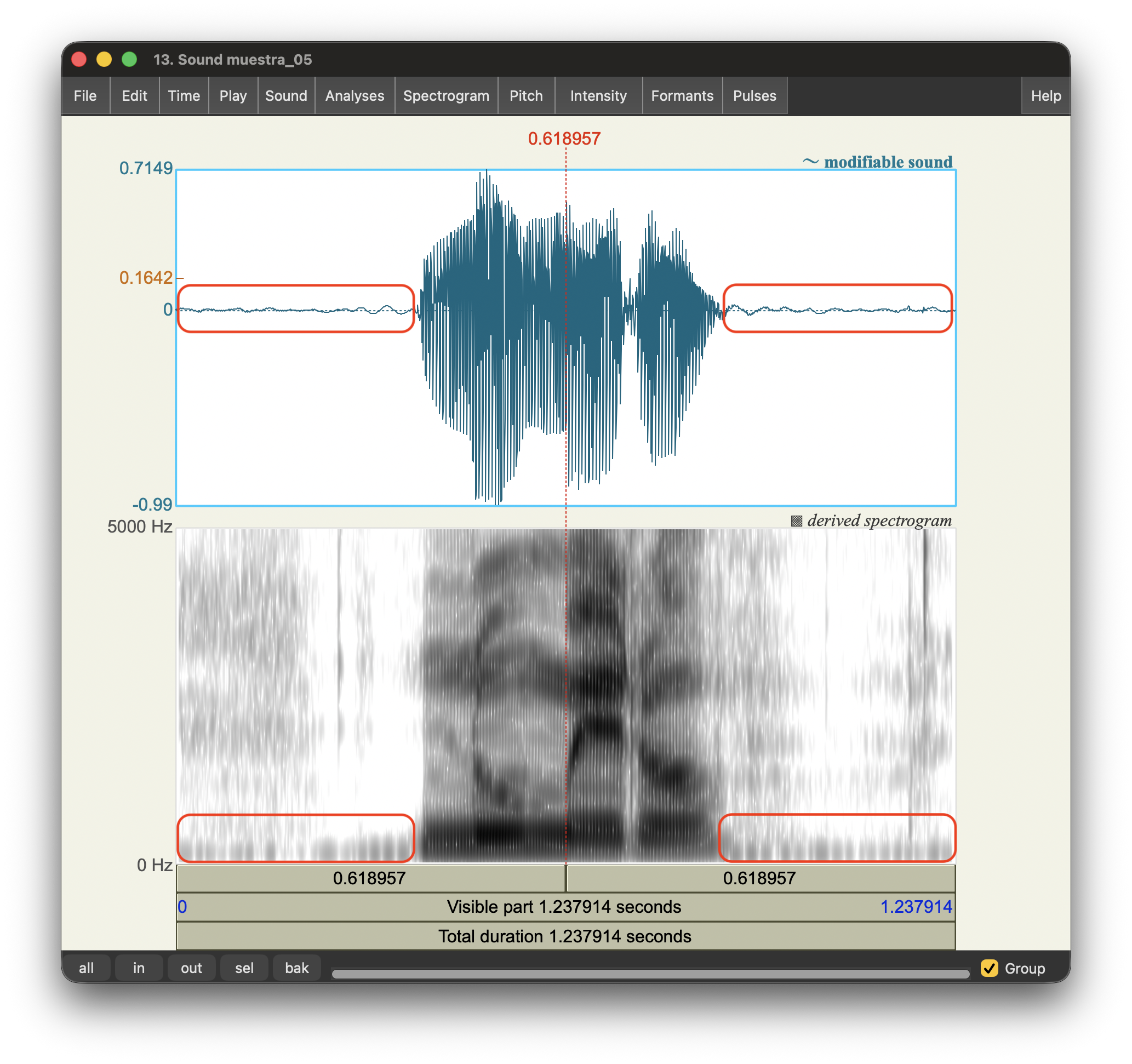 Señal con bajas frecuencias en las zonas de silencio