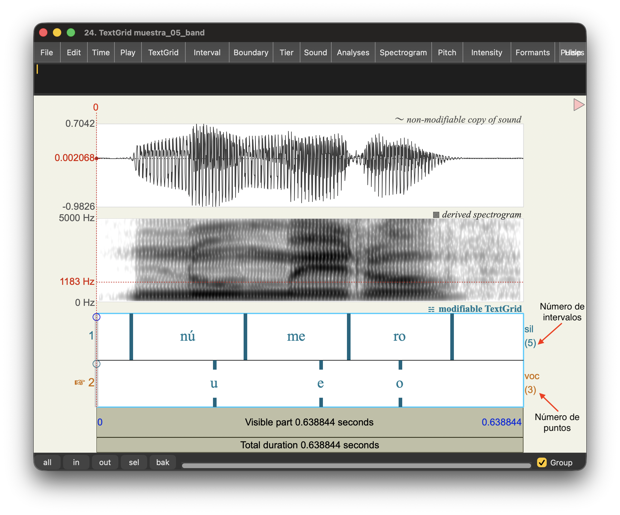Ejemplo de audio y TextGrid con dos estratos